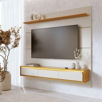 Painel para TV até 65 Polegadas com LED 3 Portas e 1 Prateleira Multimóveis CRCOL-PTV029 Off White/Madeirado