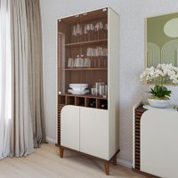 Cristaleira com Vidro 4 Portas e Adega Retrô 70cm Multimóveis CRCOL-CRI009 Off White/Nogueira