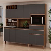 Cozinha Compacta Malbec 12 Portas 2 Gavetas Ebano/Grafite