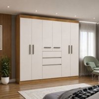 Guarda Roupa Casal 7 portas 2 Gavetas Berna Cinamomo/Off White
