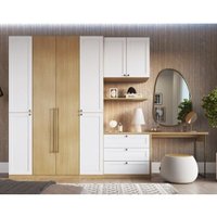 Guarda Roupa 8 Portas 6 Gavs com Escrivaninha Savana/Branco