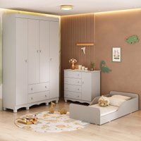 Quarto Infantil Completo com Minicama Montessoriana e Colchão Incluso Dengo Multimóveis MP4896 Off White