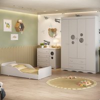 Quarto Infantil Completo com Minicama Montessoriana e Colchão Incluso Sonho Multimóveis MP4902 Off White