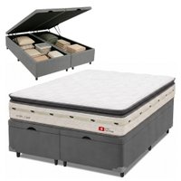 Cama Box Baú King Molas Ensacadas Orion 193x203x73cm Herval - Suporta até 150 kg por pessoa Branco / Cinza