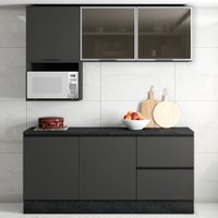 Armário de Cozinha Modulada Rubi 5 Portas 2 Gavetas com Vidro com Nicho Micro-Ondas Grafite - Pnr Móveis