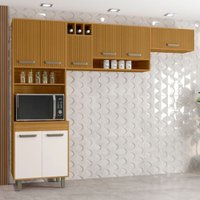 Armário de Cozinha Modulada Espanha 8 Portas Ripado 3d Freijó/Off White - Pnr Móveis