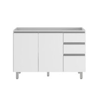 Balcão de Cozinha para Pia 120 Cm Paris 3 Portas 2 Gavetas Branco - Pnr Móveis