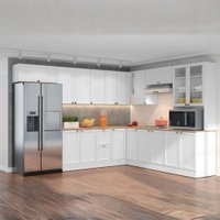 Cozinha Completa Americana Texas 18 Portas 2 Gavetas com Vidro com Rodapé Branco - Pnr Móveis