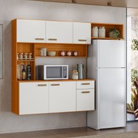 Cozinha Compacta Jéssica com Balcão 6 Portas 1 Gaveta Freijó/Off White - Pnr Móveis