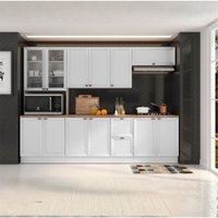 Cozinha Completa Americana Texas 12 Portas 2 Gavetas com Vidro com Rodapé Branco - Pnr Móveis