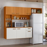 Cozinha Compacta Jéssica com Balcão 6 Portas 1 Gaveta Frisado Freijó/Off White - Pnr Móveis