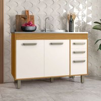 Balcão de Cozinha para Pia 120 Cm Espanha 3 Portas 2 Gavetas Freijó/Off White - Pnr Móveis