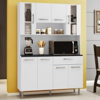 Armário de Cozinha Compacta Hortência 8 Portas 1 Gaveta com Vidro Branco - Pnr Móveis