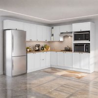 Cozinha Completa Americana Texas 17 Portas 2 Gavetas com Tampo com Rodapé Branco - Pnr Móveis