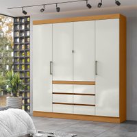 Guarda Roupa Casal Rei 4 Portas 6 Gavetas Cinamomo/Off White - Pnr Móveis
