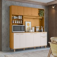Armário de Cozinha Compacta Delta 9 Portas 1 Gaveta Ripado 3d Freijó/Off White - Pnr Móveis