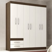 Guarda-Roupa Casal França 6 Portas 2 Gavetas Amêndoa/Off White - Pnr Móveis