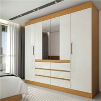 Guarda-Roupa Casal Rei 4 Portas 6 Gavetas com Espelho Cinamomo/Off White - Pnr Móveis