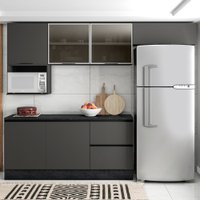 Armário de Cozinha Modulada Rubi 6 Portas 2 Gavetas com Vidro com Nicho Micro-Ondas Grafite - Pnr Móveis