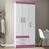 Guarda-Roupa Solteiro França 3 Portas 2 Gavetas Branco/Rosa - Pnr Móveis