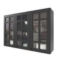 Armário Aéreo Cozinha Bariloche 3 Portas com Vidro 100% Mdf 6225.26 Cinza - Indekes
