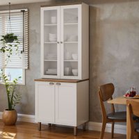 Cristaleira 2 Portas Vidro 80 cm Iluminata Branco/Ebano
