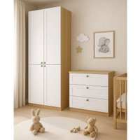 Conj. Infantil Guarda Roupa e Cômoda Infinity Savana/Branco