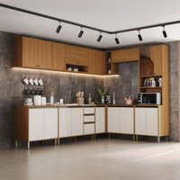 Cozinha Completa Venaly 18 Portas 2 Gavetas com Vidro Cinamomo/Off White - Henn