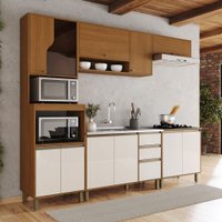 Cozinha Completa Venaly 12 Portas 2 Gavetas com Vidro Cec177 Cinamomo/Off White - Henn