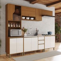 Cozinha Completa Venaly 12 Portas 2 Gavetas com Vidro Cec176 Cinamomo/Off White - Henn