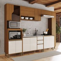 Cozinha Completa Venaly 13 Portas 2 Gavetas com Vidro Cinamomo/Off White - Henn