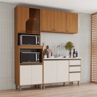 Cozinha Compacta Venaly 10 Portas 2 Gavetas com Vidro Reflecta Cec282 Cinamomo/Off White - Henn