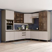 Cozinha Modulada Completa 08 Peças 100% Mdf com Torre Quente e Cristaleira Connect Duna/Cristal