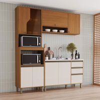Cozinha Compacta Venaly 9 Portas 2 Gavetas com Vidro Reflecta Cec280 Cinamomo/Off White - Henn