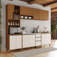 Cozinha Completa Venaly 13 Portas 2 Gavetas com Vidro Cec173 Cinamomo/Off White - Henn