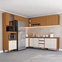 Cozinha Completa Venaly 16 Portas 2 Gavetas com Vidro Cianamomo/Off White - Henn