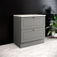 Balcão de Cozinha 80 Cm Americana 2 Gavetas com Tampo para Cooktop 100% Mdf Cinza/Calcare - Henn