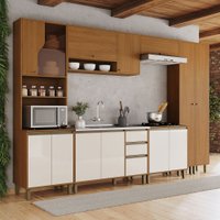 Cozinha Completa Venaly 14 Portas 2 Gavetas com Vidro Reflecta Cinamomo/Off White - Henn