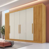 Guarda-Roupa Potente 6 Portas 6 Gavetas Ripado 100% Mdf Peroba/Off White - Europa Móveis