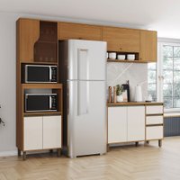 Cozinha Compacta Venaly 10 Portas 2 Gavetas com Tampo e Vidro Cinamomo/Off White - Henn