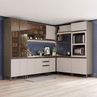 Cozinha Completa Connect 16 Portas 2 Gavetas 100% Mdf com Vidro Duna/Cristal - Henn
