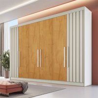 Guarda-Roupa Potente 6 Portas 6 Gavetas Ripado 100% Mdf Off White/Peroba - Europa Móveis