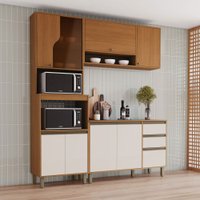 Cozinha Compacta Venaly 9 Portas 2 Gavetas com Vidro Reflecta Cec281 Cinamomo/Off White - Henn