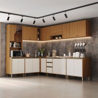 Cozinha Completa Venaly 19 Portas 2 Gavetas com Vidro Cinamomo/Off White - Henn