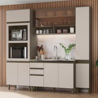 Cozinha Compacta Connect 9 Portas 2 Gavetas 100% Mdf com Vidro Reflecta Duna/Cristal - Henn