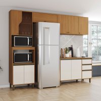 Cozinha Completa Venaly 11 Portas 2 Gavetas com Vidro e Tampo Cinamomo/Off White - Henn