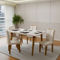 Mesa de Jantar 4 Lugares Adele Off White/Nude - Panorama Móveis