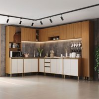 Cozinha Completa Venaly 20 Portas 2 Gavetas com Vidro Cinamomo/Off White - Henn