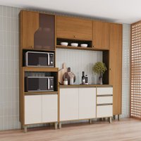 Cozinha Compacta Venaly 8 Portas 2 Gavetas com Vidro Cinamomo/Off White - Henn