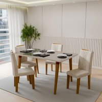 Mesa de Jantar 4 Lugares Adele com Vidro Off White/Nude - Panorama Móveis